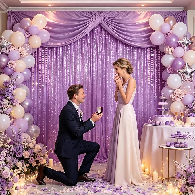 Hahuho Lavender Sequin Backdrop Curtain, Party Decoration（2 Panels, 4FT x 8FT - Image 6