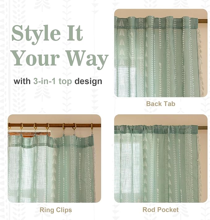 Boho Sage Green Curtains 63 inch Long - Image 5