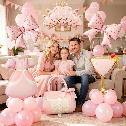 22Inch Large Pink Puff Sleeve Princess Gown Mylar Balloon, Cute Dress Foil - Image 6