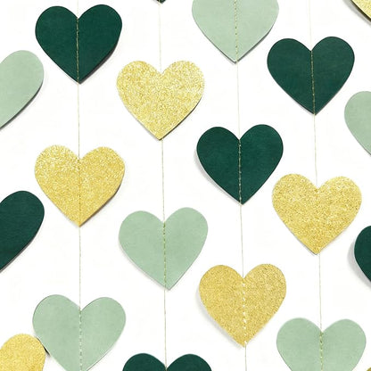 Sage Green and Gold Heart Party Glitter Gold Paper Olive Green Love Heart - Image 4