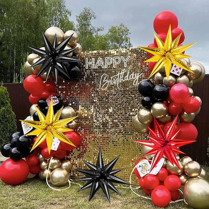 Red Black and Gold Star Balloons, 12 Point Spike Foil Cone Balloon - Image 5