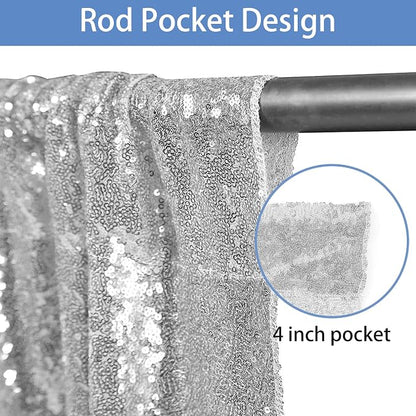 Hahuho Silver Sequin Backdrop Curtain, Party Decoration（4 Panels, 2FT x 8FT - Image 2
