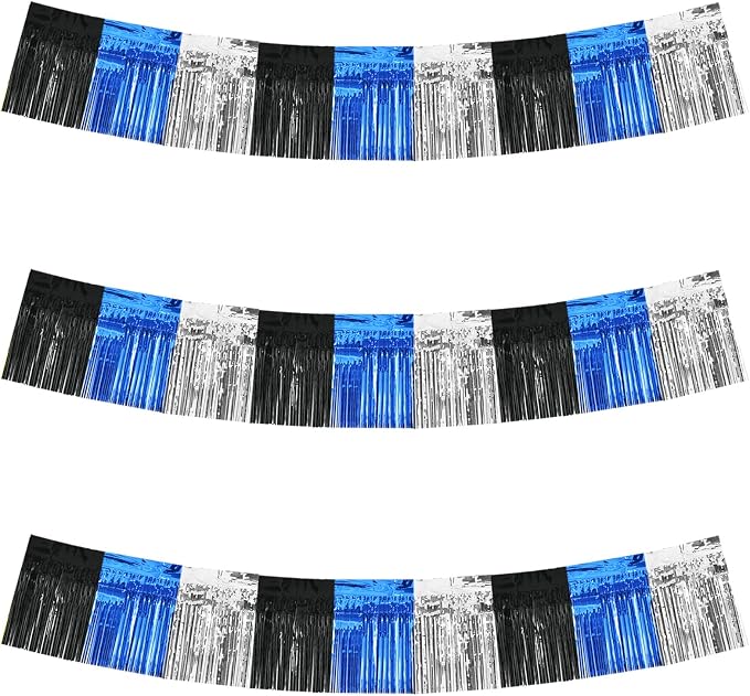 BEISHIDA Black Blue Silver Fringe Garland Banner Wall Tinsel Foil Streamers | by Beishida