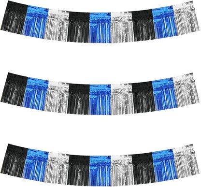 BEISHIDA Black Blue Silver Fringe Garland Banner Wall Tinsel Foil Streamers | by Beishida