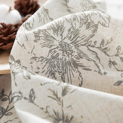 jinchan Grey Floral Linen Curtains 45 Inch Vintage Back Tab 2 Panels | Light - Image 7