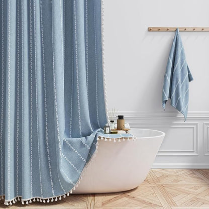 54 x 72 Boho Farmhouse Linen Heavy Duty Cloth Shower Curtain Set, 330GSM Linen by ShowerCurtain