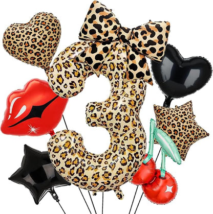 Leopard Print Bow Balloons Birthday Decorations 40Inch Cheetah Number 3 Foil by Unknown