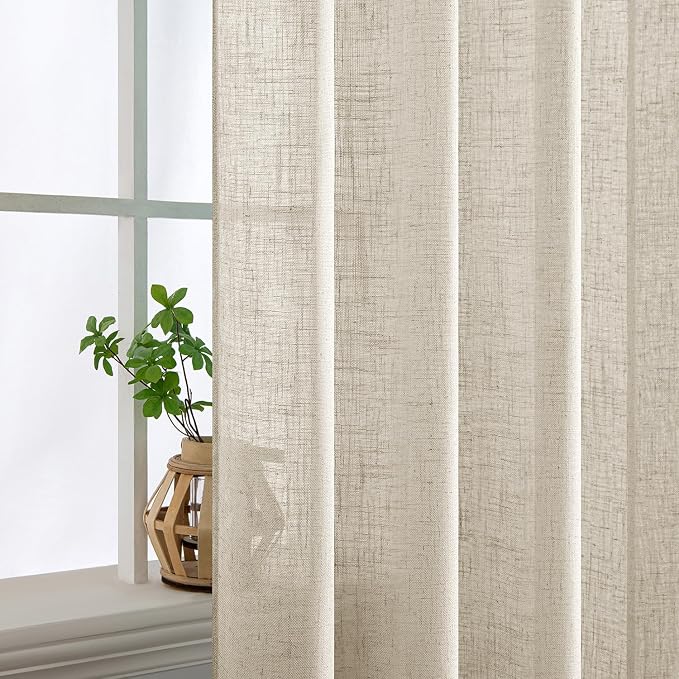 MIULEE Cream Linen Curtains 52x45 Inch 2 Panels - Image 5