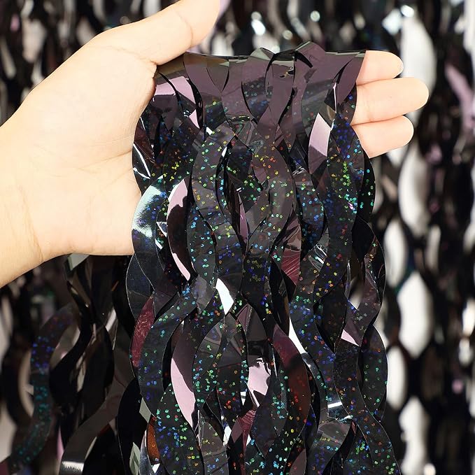 Black Foil Curtain Backdrop, CYLMFC 3 Pack 3.3 ft x 6.6 ft Sparkle Metallic - Image 2