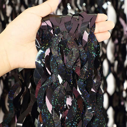 Black Foil Curtain Backdrop, CYLMFC 3 Pack 3.3 ft x 6.6 ft Sparkle Metallic - Image 2