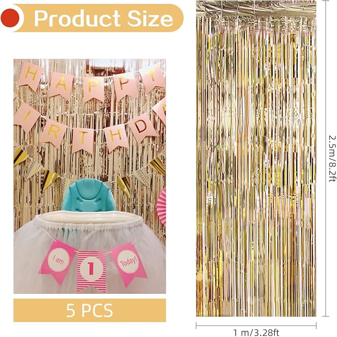 5 Pack Champagne Gold Fringe Curtains - Image 3