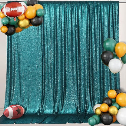 PartyDelight Teal Sequin Backdrop 10x10ft Sparkly Photo Curtain | 4 Inch Rod - Image 6