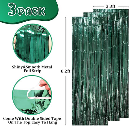 Voircoloria 3 Pack 3.3 x 8.2 ft Retro Green Foil Fringe Backdrop Curtains - Image 2
