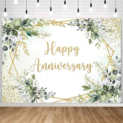 Withu Happy Anniversary Backdrop Sign Decorations Banner Sage Green Gold - Image 6