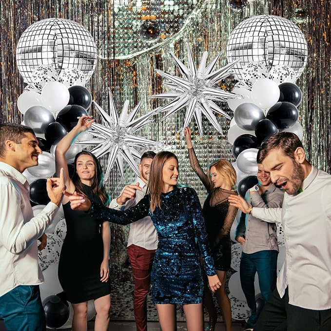 2 Sets Disco Balloon Column Stand Kits Adjustable Black and Silver Balloons - Image 6