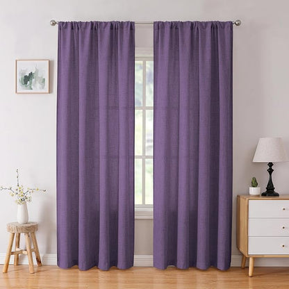 Tollpiz Linen Curtains Bedroom Rod Pocket Semi Sheer Curtain Burlap Light by Tollpiz
