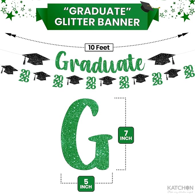 KatchOn Green and Black Graduation Banner 10 Feet | Glitter, Congrats Grad - Image 2