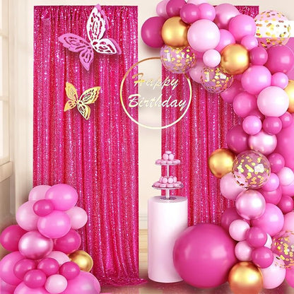 Fuchsia Sequin Backdrop Drapes 4 Panels 2FTx8FT Glitter Backdrop Curtains | - Image 7