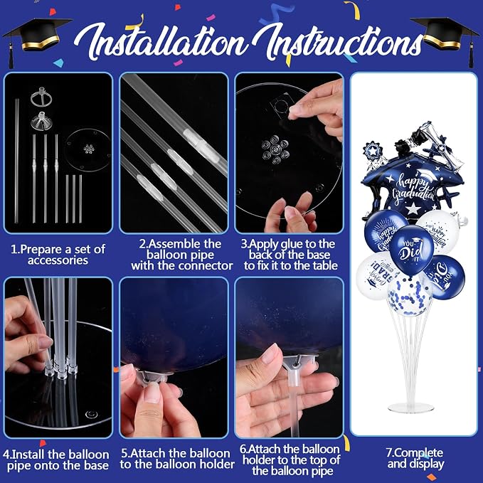 Jenaai Blue and Silver 27 Pcs 2026 Graduation Balloon Centerpiece - Image 4