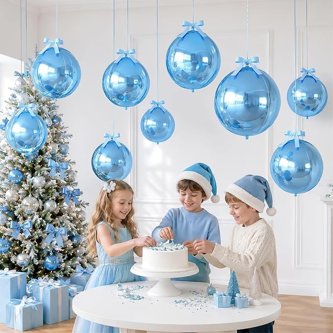 Blue Round Foil Balloons with Satin Bows Ribbon - Image 7