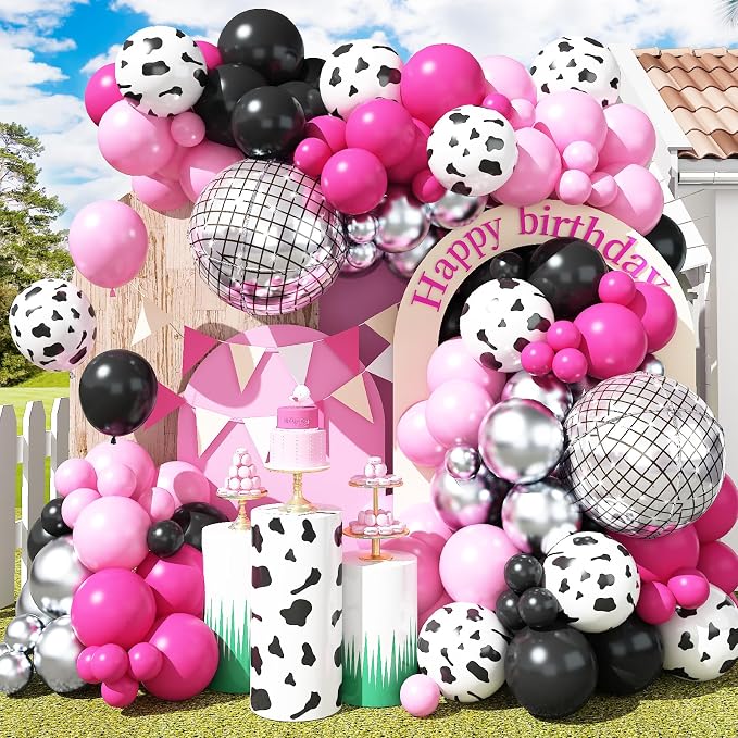 Hot Pink and Black Balloons Arch Kit, Cowgirl Farm Birthday Decoration western by Jobkoo