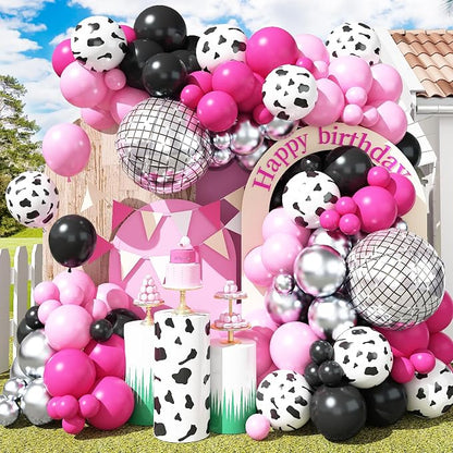 Hot Pink and Black Balloons Arch Kit, Cowgirl Farm Birthday Decoration western by Jobkoo