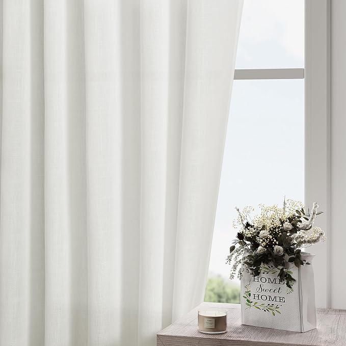Ivory Linen Curtains 84 Inch Length 2 Panels Set - Image 2