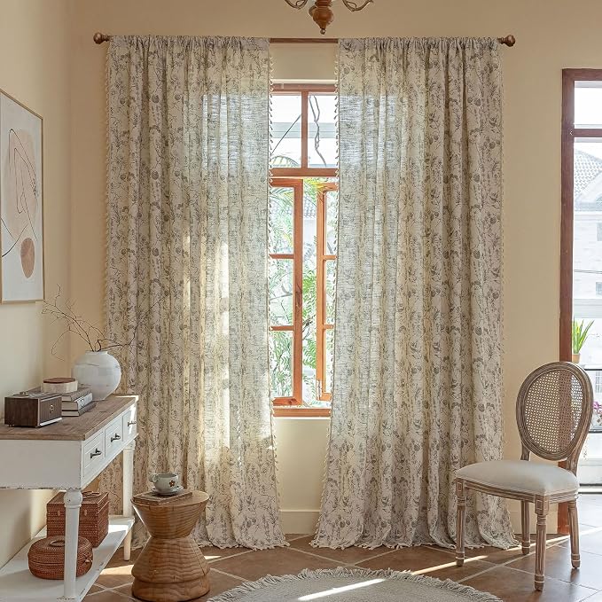 ENJOYBRIDAL Floral Curtains 84 Inch Long Vintage 2 Panels Drapes Rod Pocket - Image 2