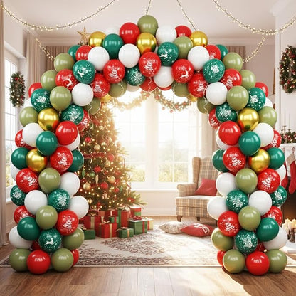 Christmas Balloons, Retro Green Gold Red and White Xmas Party Balloon - Image 7