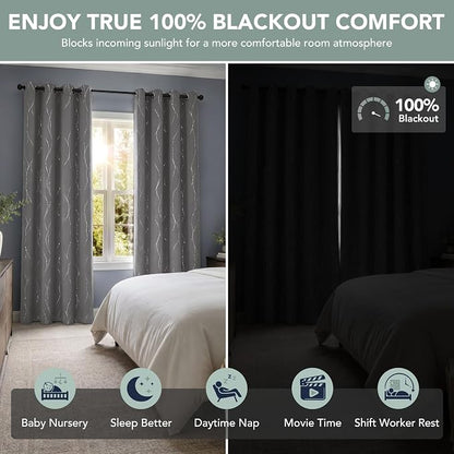Deconovo 100% Blackout Living Room Curtains 95 Inches Long, Thermal Insulated - Image 2
