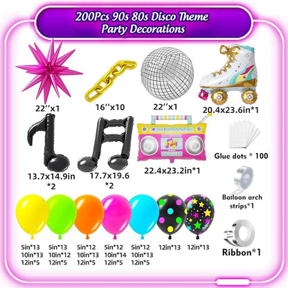 90s 80s Disco Theme Party Decorations 200Pcs, Neon Balloon Arch Kit - Image 2