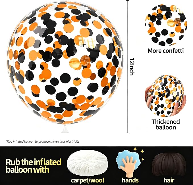 Orange Black Confetti Balloons 25 Pcs, 12 Inch Thickened Clear Latex Balloon - Image 4