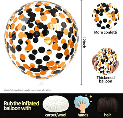 Orange Black Confetti Balloons 25 Pcs, 12 Inch Thickened Clear Latex Balloon - Image 4