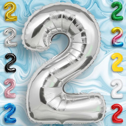 Silver Number Balloon 2 Mylar Foil Balloons 16 inch Small - Image 3