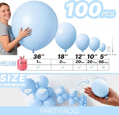 PartyWoo Baby Blue Balloons 100pcs Light Pastel Sky Aqua Blue Color | 36 18 12 - Image 6