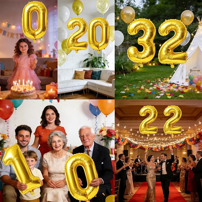 40 Inch Number 32 Balloons for 32nd Birthday Party Decorations, 0-100 Gold - Image 7