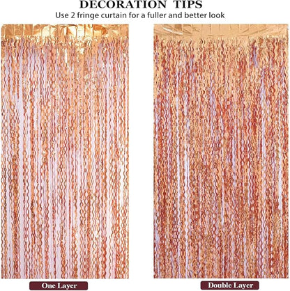 4 Pack 3.3x6.6ft Wavy Orange Foil Fringe Backdrop Curtains -Tinsel Streamers - Image 6