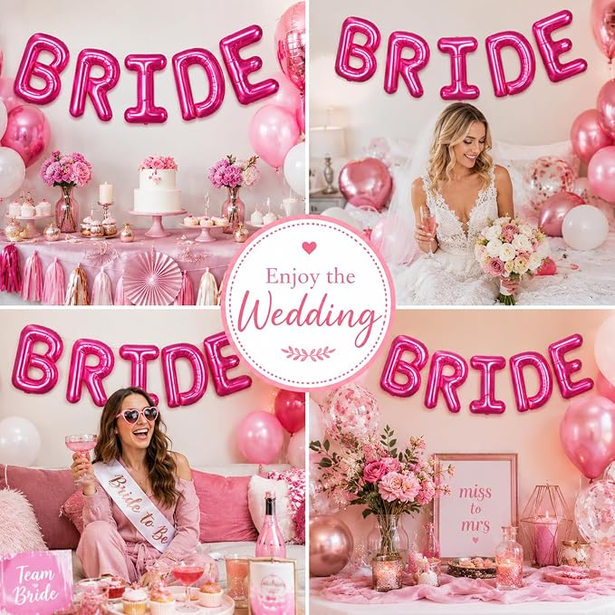 BRIDE Balloons Bachelorette, 16 inch Hot Pink Bride Balloons - Image 7