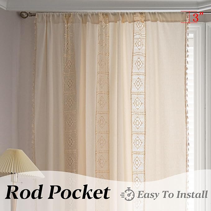 Sutuo Home Boho Curtains Crochet Lace Patchwork Semi-Blackout Bohemian Handmade - Image 5
