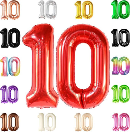 KatchOn Red 10 Balloon Number 40 Inch, 10th Birthday Decorations | Balloons by KatchOn