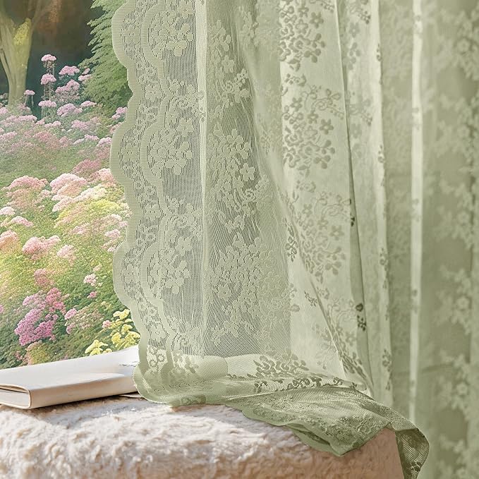Anmao Vintage Lace Curtains 84 Inches Long 2 Panels Set, Romantic Elegant Light by Anmao