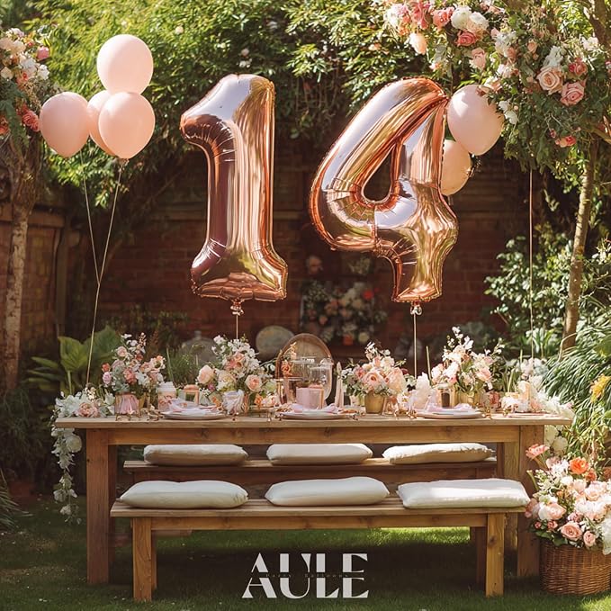 AULE 40 Inch Rose Gold 14 Balloon Number Foil 0-9 Birthday Big Numbers | - Image 3
