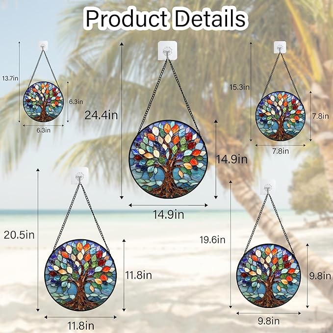 DASTOLL Stained Glass Window Hanging, Colorful Tree of Life Sun Catchers Glass - Image 7