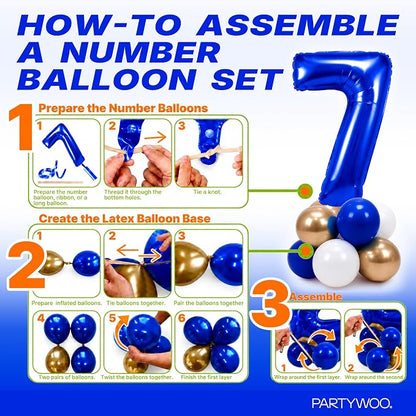 PartyWoo Number Balloons 40 Inch Blue Number 7 Kit - Image 7