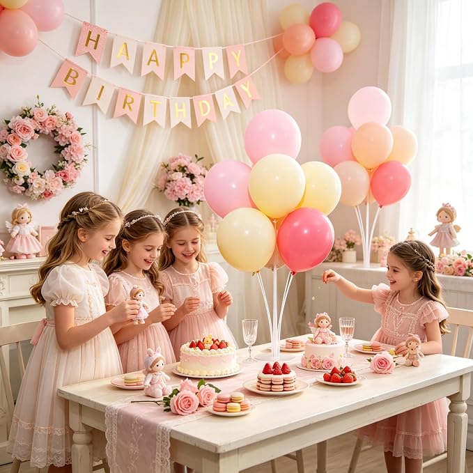 4 Set Pink Yellow White Balloon Stand Centerpiece Table Decorations | Birthday - Image 7