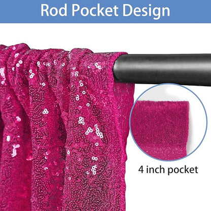 Hahuho Fuchsia Sequin Backdrop Curtain, Party Decoration（6 Panels, 2FT x 8FT - Image 3