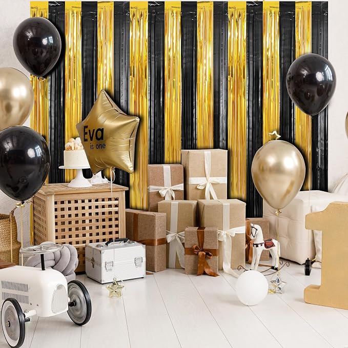 Crosize 2 Pack Gold and Black Party Streamers Backdrop, 3.3 x 9.9 ft | Tinsel - Image 5