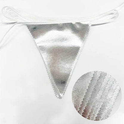 Silver Party Decorations Metallic Fabric Triangle Pennant Banner Silver Flag - Image 3