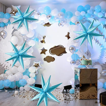 Light Blue Star Balloons Foil Mylar Spike Ballons Giant Frozen Birthday Party - Image 6