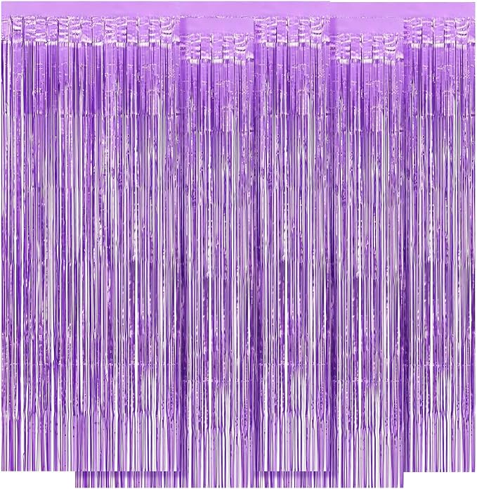 5 Pack Purple Foil Curtain Backdrop 3.2ft x 8.2ft Tinsel Foil Fringe Curtains by Ohiyoo